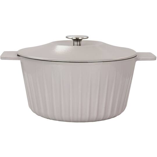 Martha Stewart 5qt. Warm Gray Enameled Embossed Stripe Cast Iron Dutch Oven with Lid